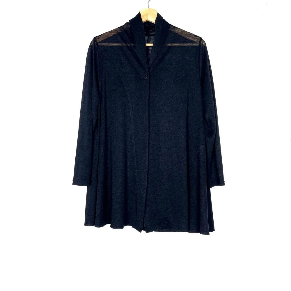 Tokuko 1er Vol Black Sheer Panel Long Sleeve Open Front Jacket Size 9 (US M)‎